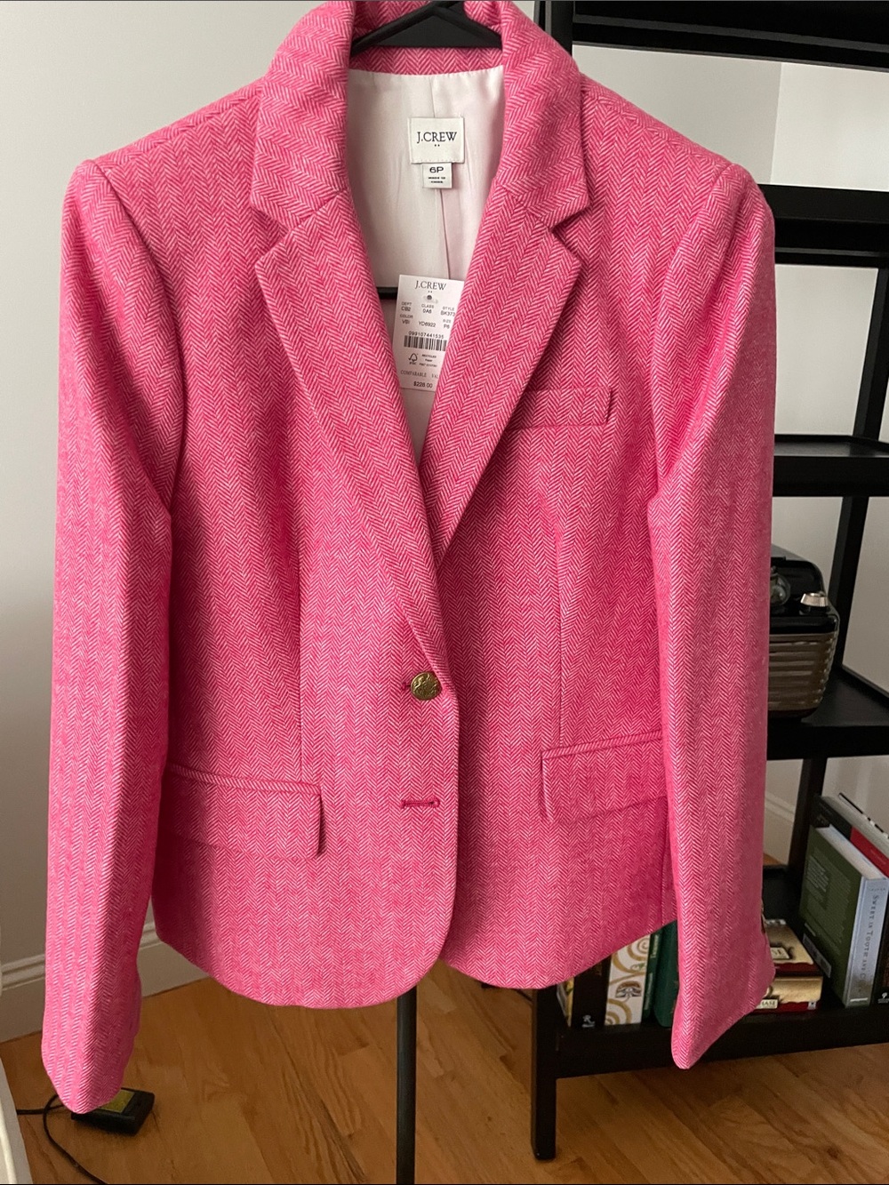 J. Crew Pink Herringbone Single-Button Wool-Blend Blazer